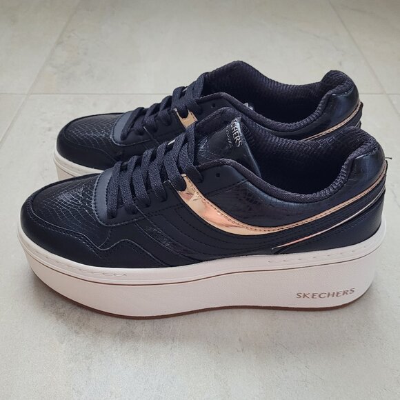 Skechers Court & Classics Paloma Lifted Glow Sneakers Black/Rose Gold Size 8 - Picture 6 of 11